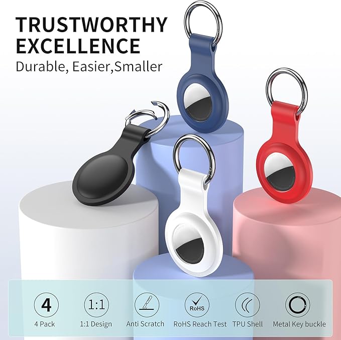 Compatible with AirTag Holder Case Keychain 4 Pack,Silicone for Air Tags Key Chain Ring Case Cover for Air Tag Holder GPS Tracker Item Air Tags Finders Accessories Air Tagholder for Kids,Bags,Luggages