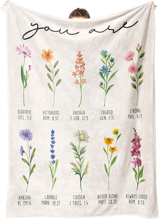 Afterprints Christian Gifts for Women, Christian Blanket with Flowers, Birthday Gifts for Women, Inspirational, Religious Gifts for Sister, Friend, Daughter, Mom, Soft Throw Blankets 50'' x 60''