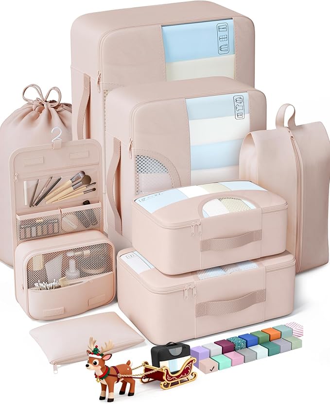 Veken 8 Set Packing Cubes, Gifts for Women Mom Her, Personalized Cruise Ship Travel Essentials Accessories for Beach Vacation, Suitcase Organizer Bags for Luggage with Hanging Toiletry Bag