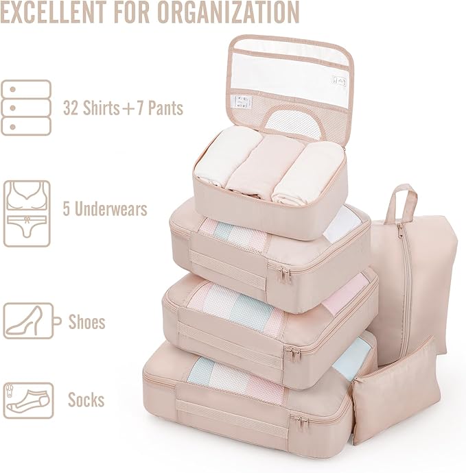 Veken 8 Set Packing Cubes, Gifts for Women Mom Her, Personalized Cruise Ship Travel Essentials Accessories for Beach Vacation, Suitcase Organizer Bags for Luggage with Hanging Toiletry Bag
