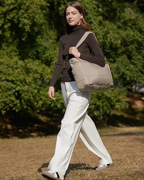 BAGSMART Tote Bag for Women, Lightweight Puffy Tote Bag with Compartments Shoulder Bag Handbag for Travel, Work, Gym | Lightweight, Puffy, Tote Bag with Compartments, Quilted, for Travel, Work