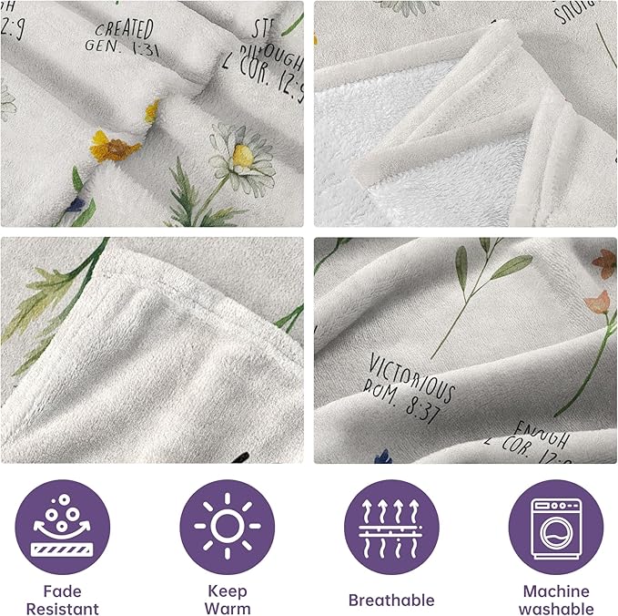 Afterprints Christian Gifts for Women, Christian Blanket with Flowers, Birthday Gifts for Women, Inspirational, Religious Gifts for Sister, Friend, Daughter, Mom, Soft Throw Blankets 50'' x 60''